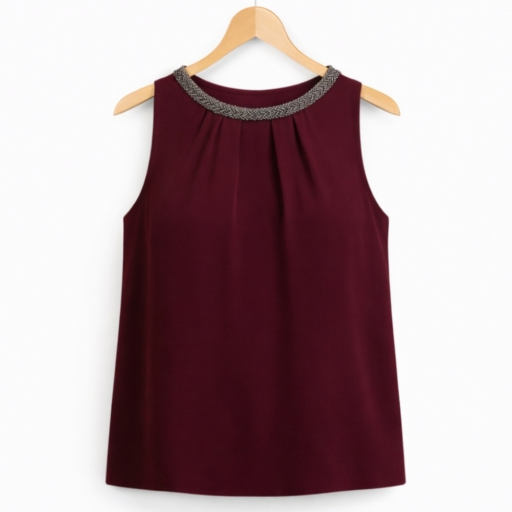 Design History Burgundy Beaded Cami Sz Small